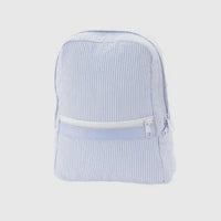 Blue seersucker backpack- includes name/monogram