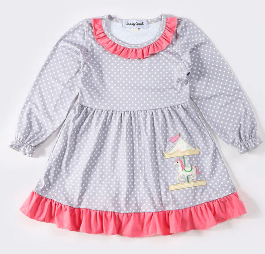 Grey dot carousel applique dress