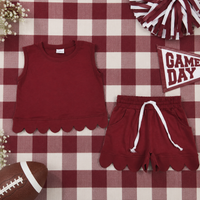 Burgandy scallop short set
