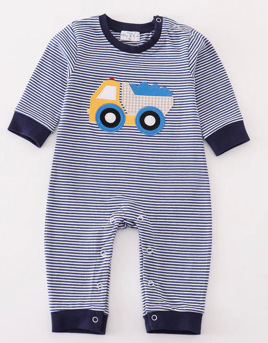 Striped dumptruck romper