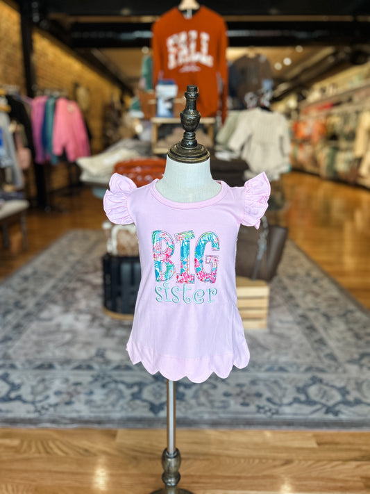 Pink big sister applique tee