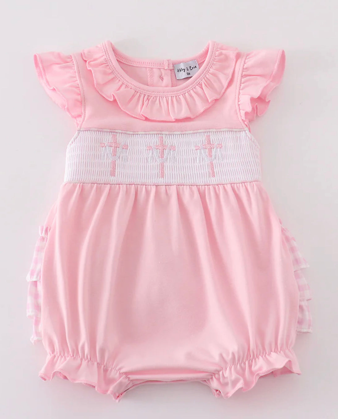 Pink cross smocked girls bubble