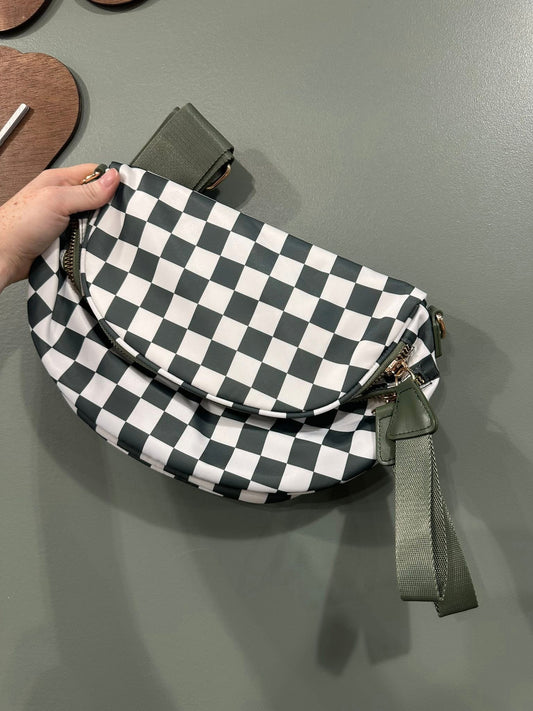 Green checkered bum bag