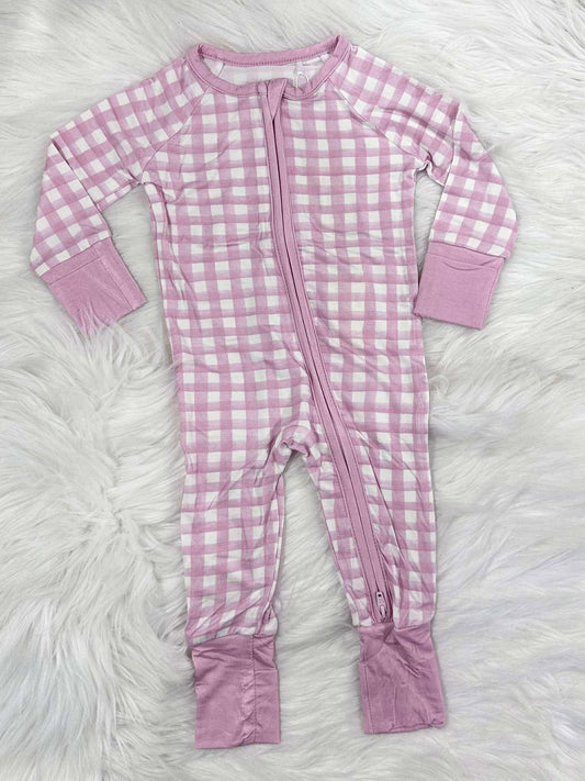 Pink gingham bamboo zippy