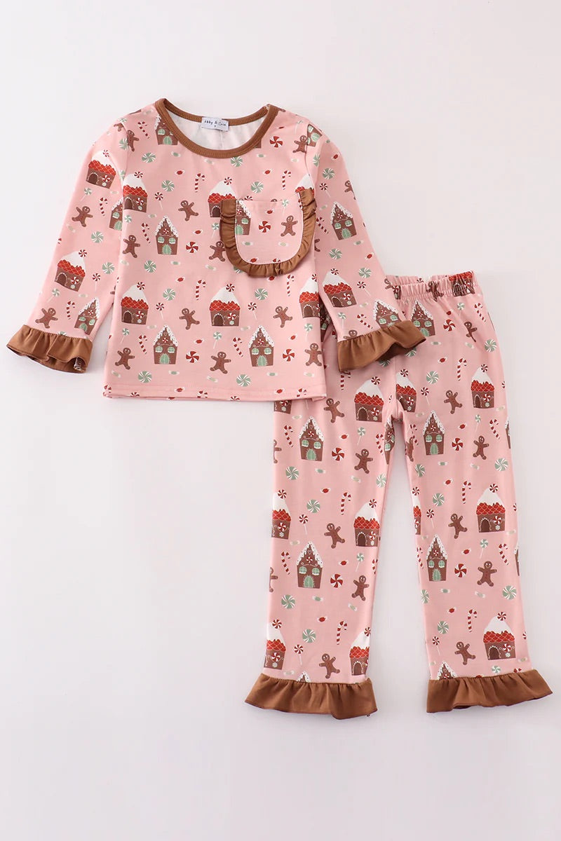 Pink gingerbread girls pajama sets