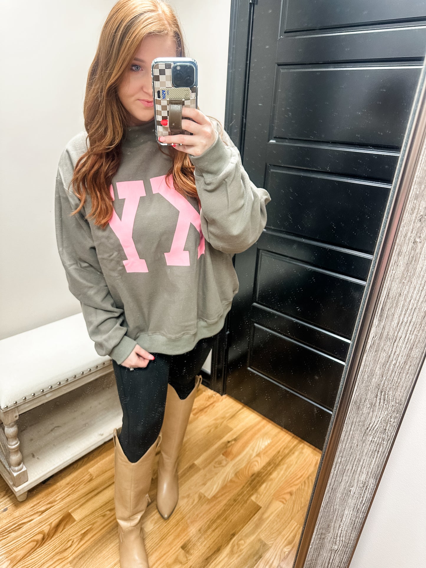 Reversible pink KY Mock neck