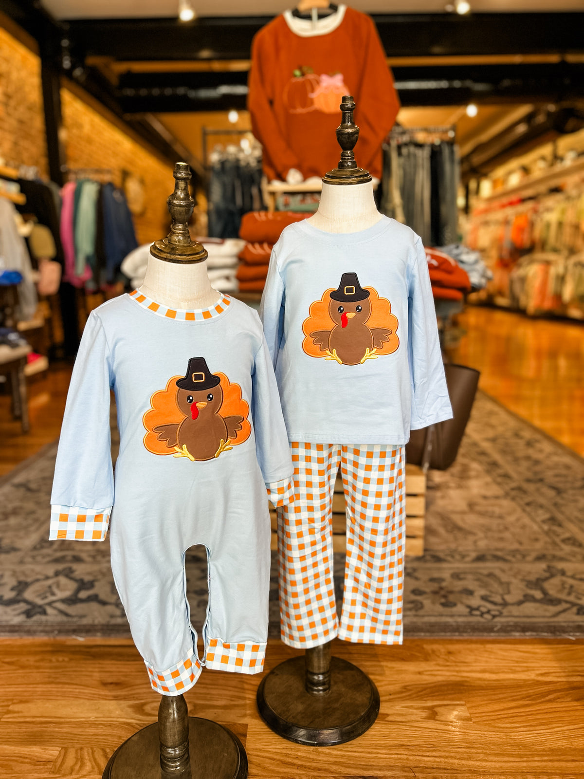 Blue turkey plaid romper