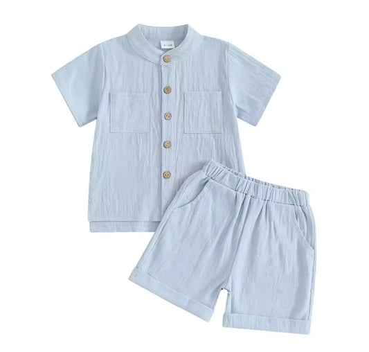 Blue linen short set