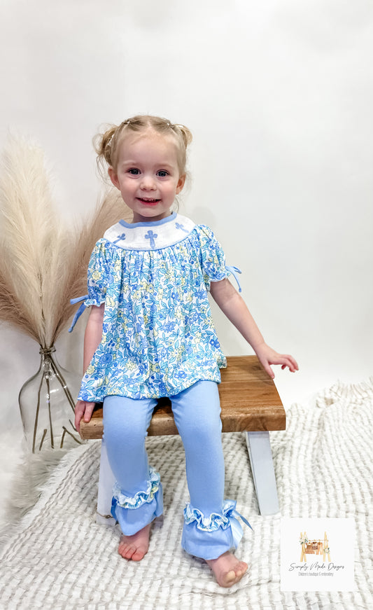 Cross smocked girls set