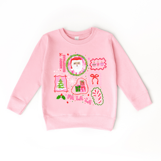 Christmas doodles fa la la bow candy cane Kids Sweatshirt