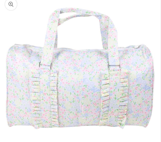 Floral ruffle duffle bag