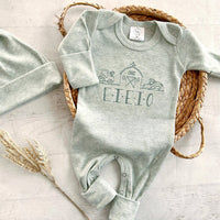 Farm Baby Outfit | Sage Green Romper Old McDonald E-I-E-I-O