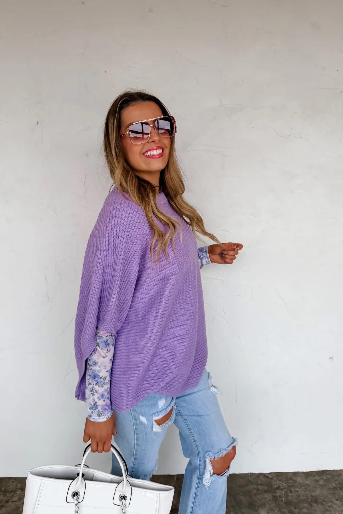 Lavender sweater poncho