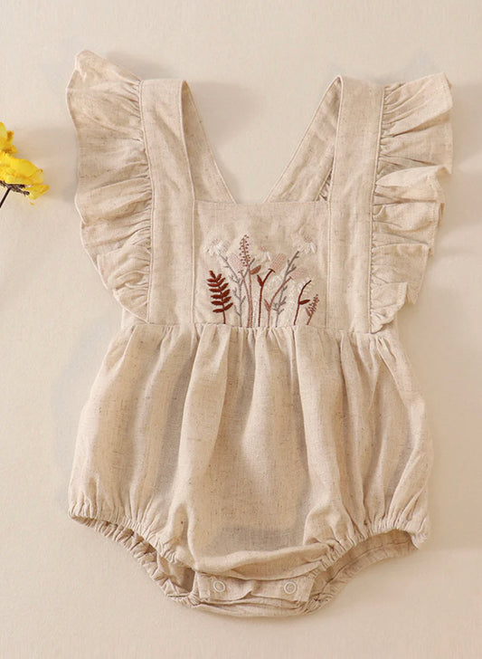 Beige linen floral girls bubble