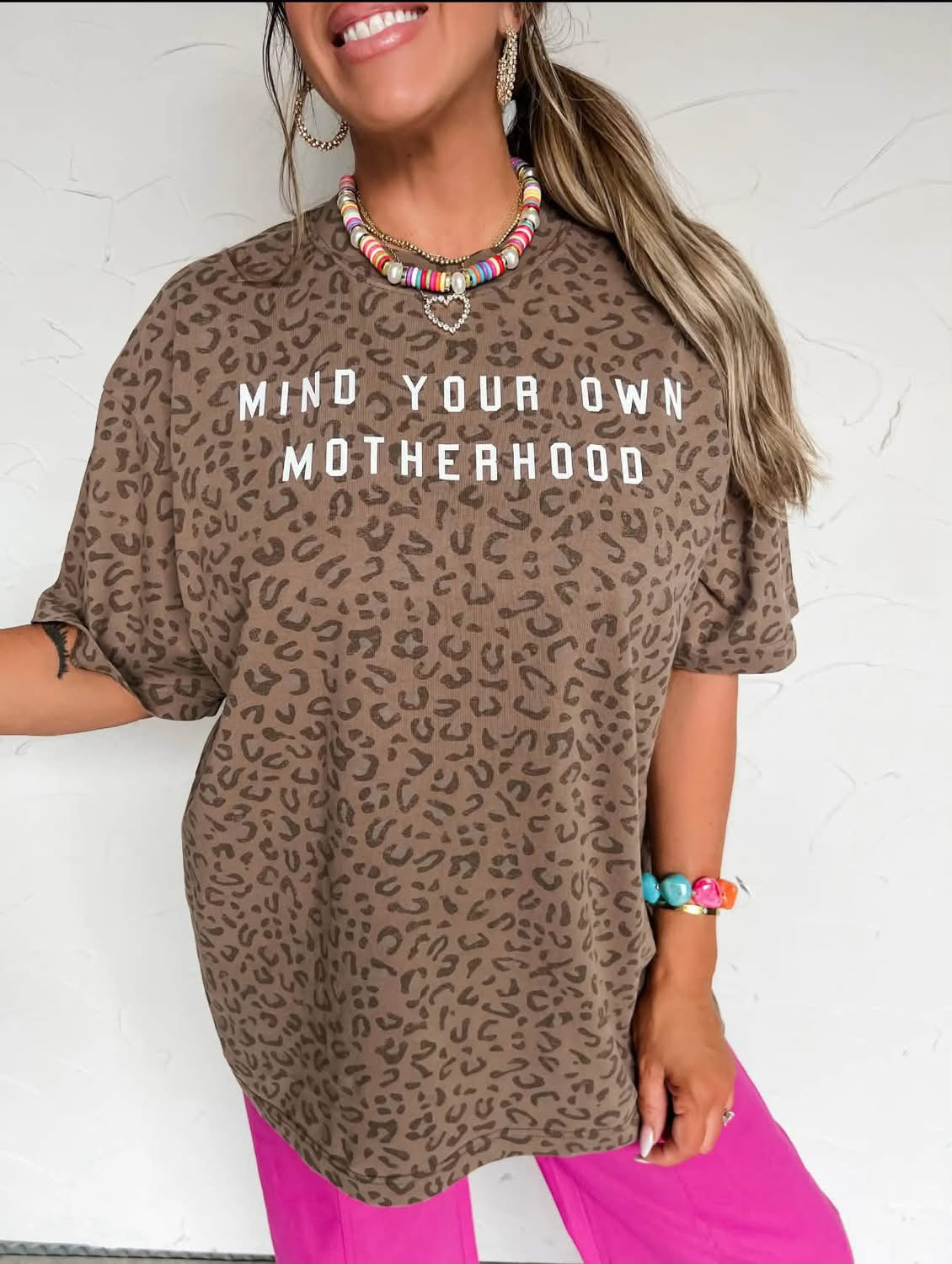 Mind your own motherhood leopard tee