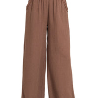 Gauze Wide-Leg Pants - brown