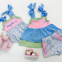 Bow floral short set add $5 for embroidery