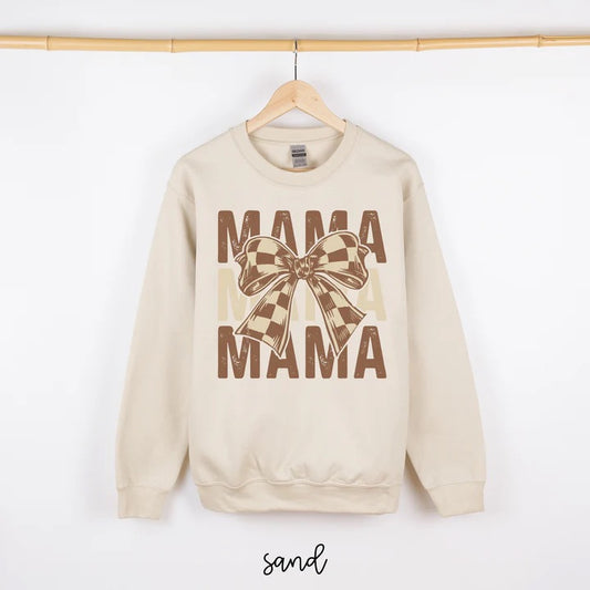 Brown mama check bow sweatshirt