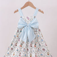 Blue bow bunny girls dress