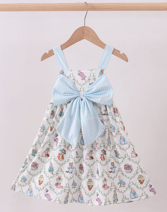 Blue bow bunny girls dress