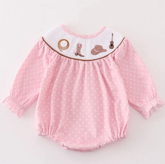 Pink smocked western bubble
