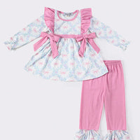 Pink bow girls pant set