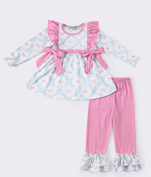 Pink bow girls pant set