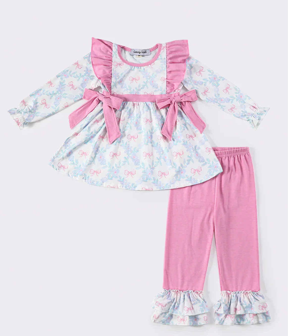 Pink bow girls pant set