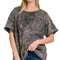 Acid wash French terry tee - black