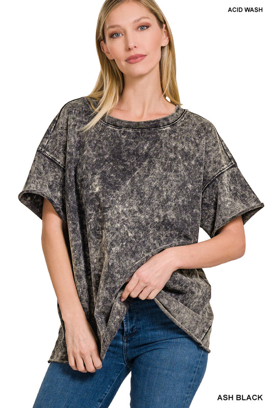 Acid wash French terry tee - black