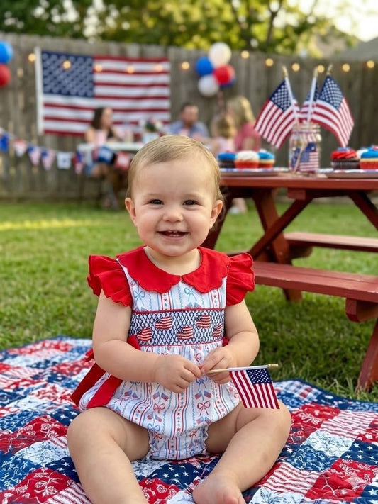 Smocked flag patriotic girls bubble