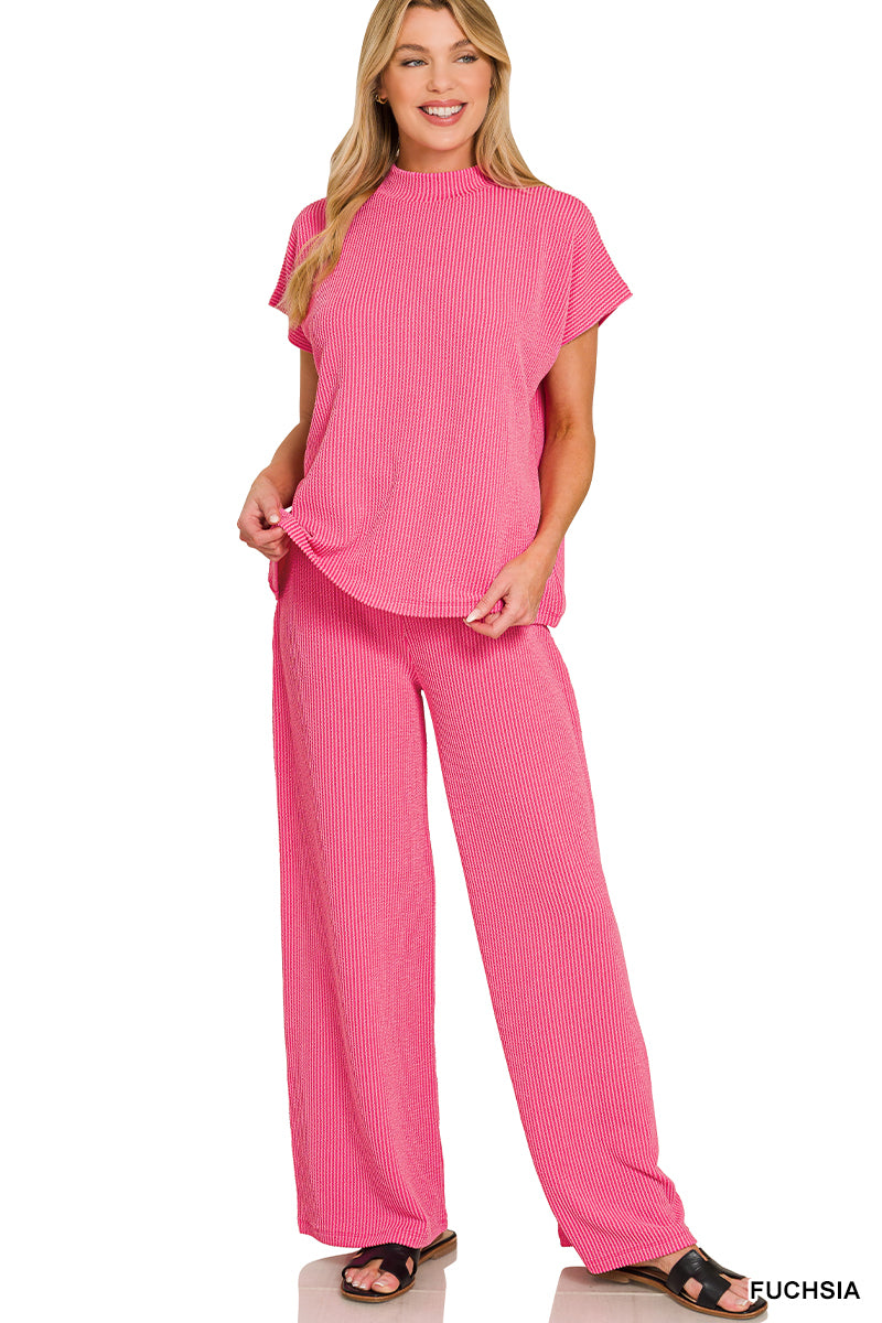 Fuchsia ribbed pant set