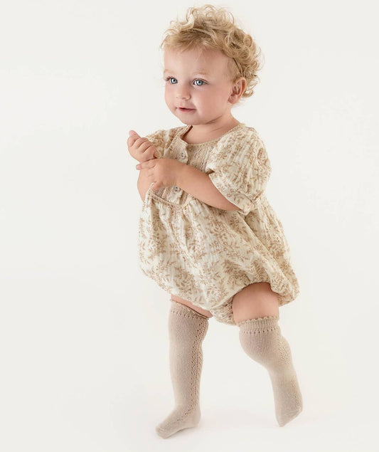 Nude floral bubble, bow + sock set