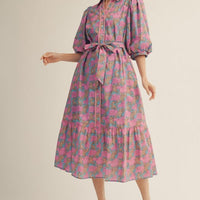 Floral button down tie midi dress