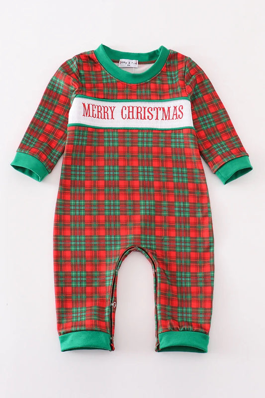 Merry Christmas smocked boys romper