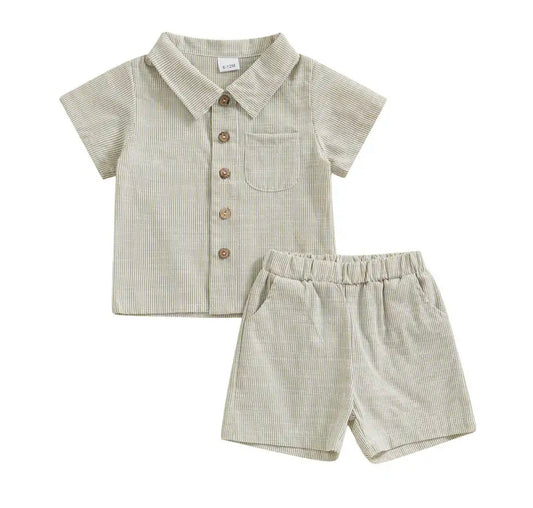 Olive Striped Short Set