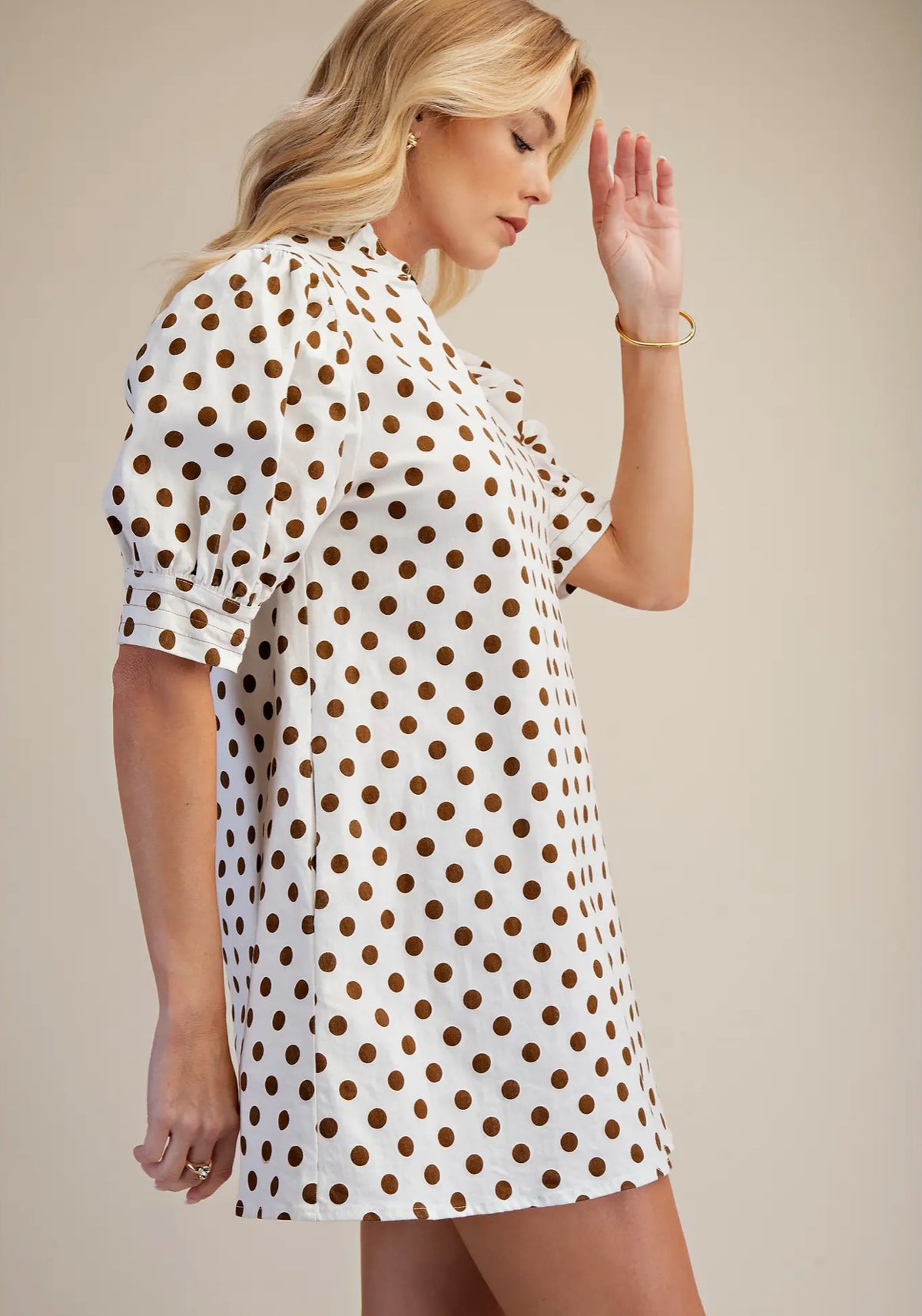 Polka dot brown mini dress