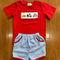 Smocked back to school boys short set