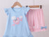 Blue ruffle plane short set