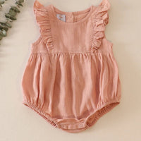 Peach linen girls ruffle bubble