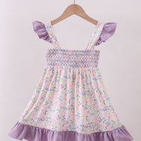 Purple smocked floral  dress