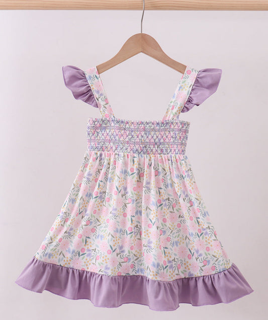 Purple smocked floral  dress