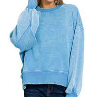 Acid wash oversized pullover - deep sky