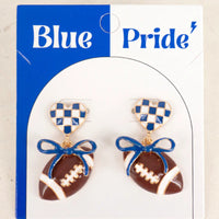 Blue & white football earrings