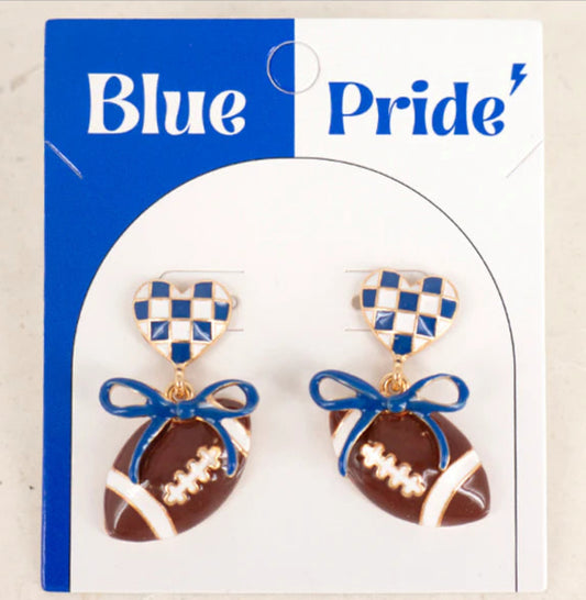 Blue & white football earrings