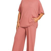Curvy sized ribbed pant set- pink