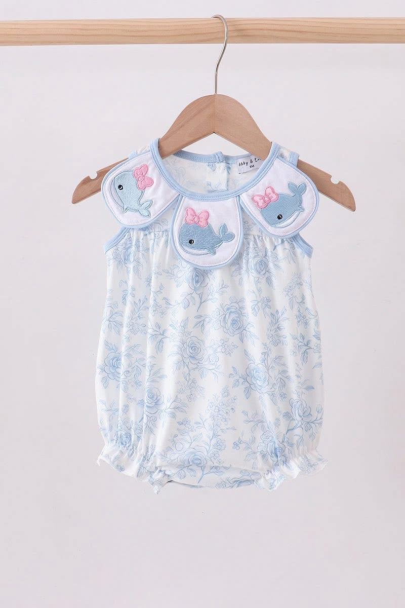 Blue whale embroidered bubble
