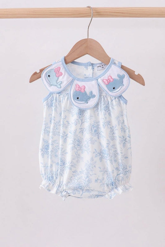 Blue whale embroidered bubble