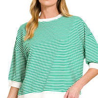 Green Striped 3/4 sleeve top