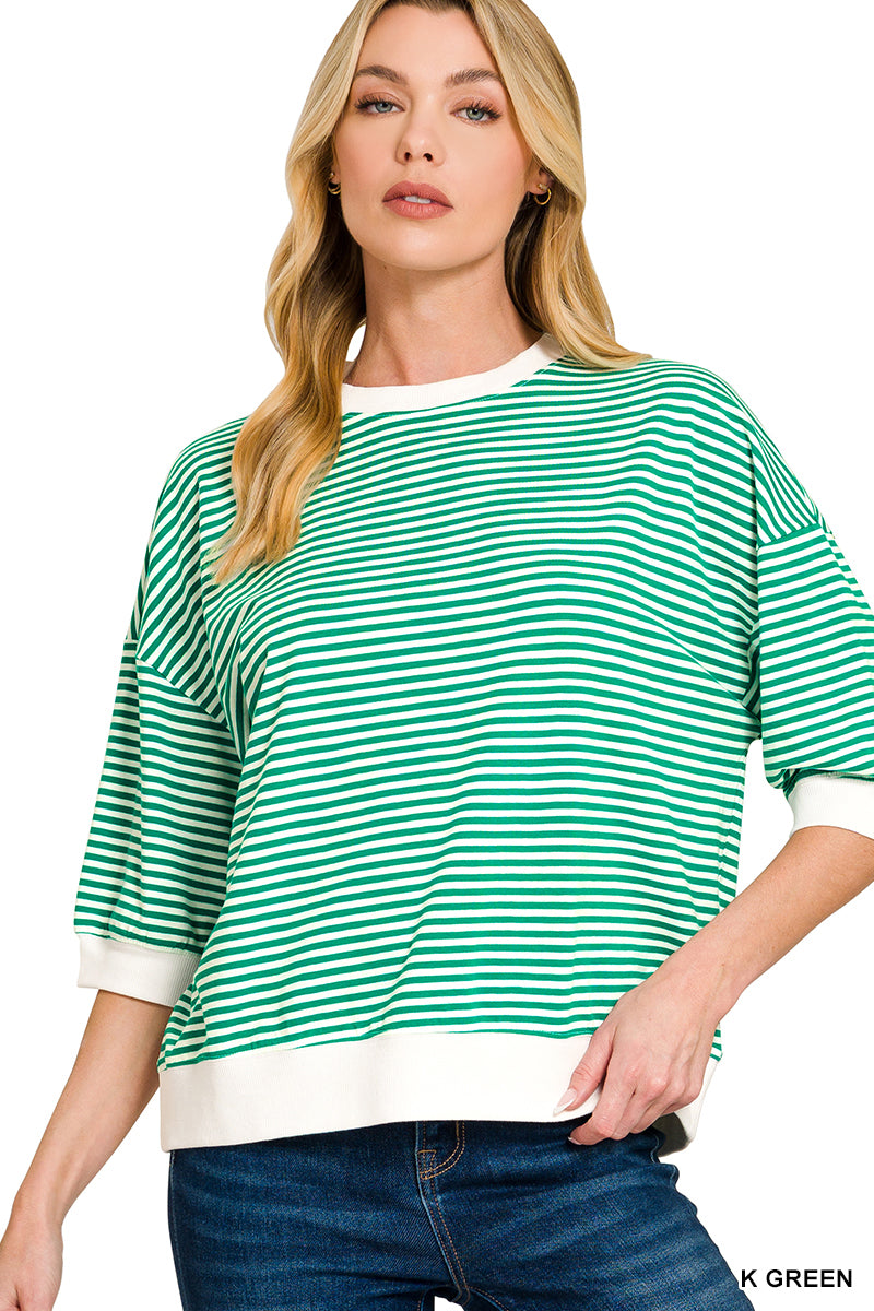 Green Striped 3/4 sleeve top